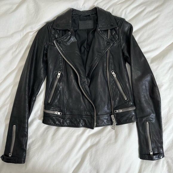 Allsaints Conroy Crinkled Leather Biker Jacket - Picture 1 of 3
